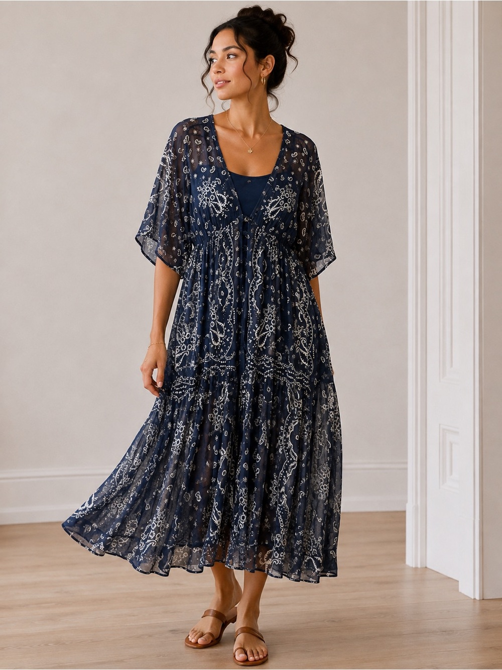 Sundance Women’s Navy Paisley Two-Piece Maxi Dress & Tank Top Set Size XXL